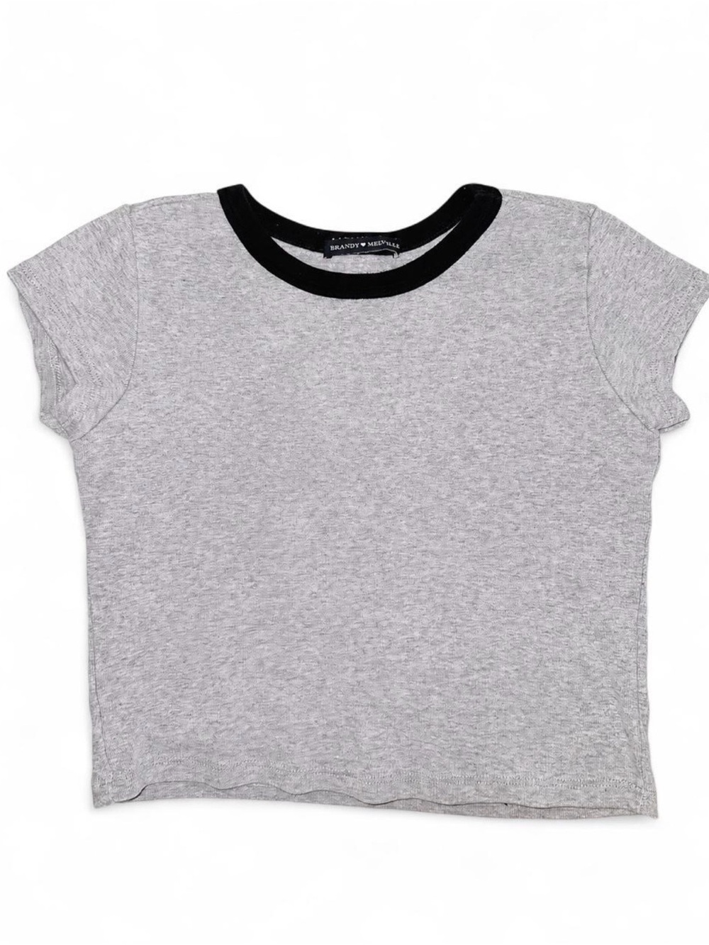 Brandy Melville Grey Crop Tee with Black Neckline